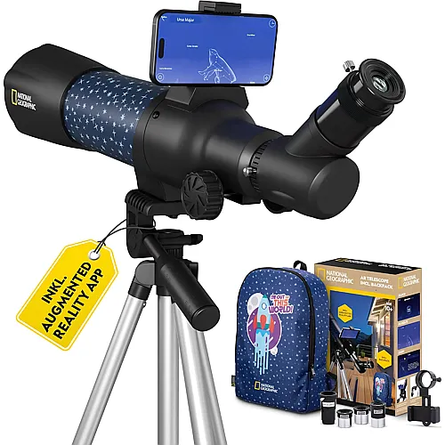 smartes AR Kinderteleskop mit Stativ, Rucksack, Smartphonehalterung und Augmented-Reality-App