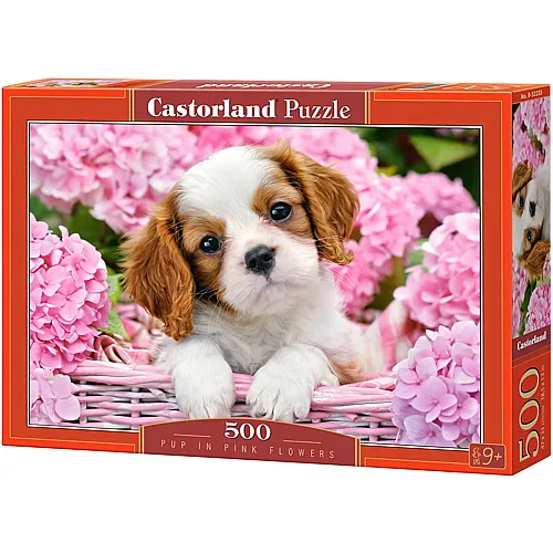Castorland Puzzle Welpe zwischen pinken Blumen (500Teile)
