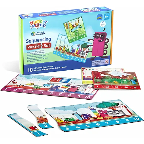 Learning Resources Numberblocks Puzzle-Set Reihenbildung, Numberblocks Puzzlespiel, Mathe-Puzzlespiel, 10 doppelseitige Lernpuzzles in