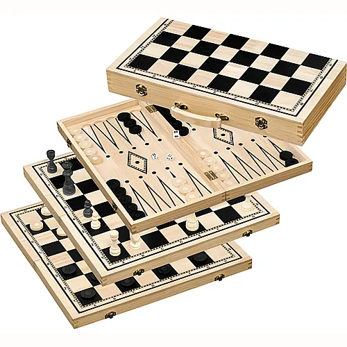 Philos Spiele Schach-Backgammon-Dame-Set, Feld 50 mm