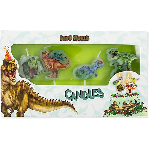 Depesche Dino World - Geburtstagskerzen Set mit 4 Kerzen aus gr�nem Wachs, mit coolen Dinosaurier-Motiven