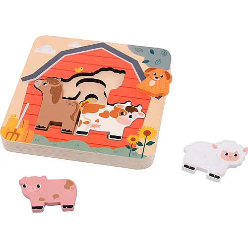 Joueco Holz-Schichtenpuzzle Bauernhof, 7-tlg.