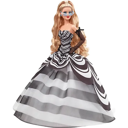 Barbie Signature Puppe 65. Jubilum mit blonden Haaren, schwarz-weisser Robe