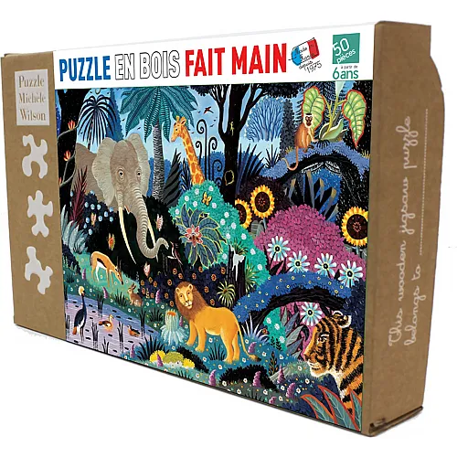 Puzzle Michèle Wilson Hand-Cut Wooden Puzzle - Night in the Jungle - 50 Teile