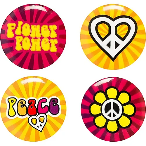Buttons Hippie 4 Stk. 3cm mit Anstecknadel