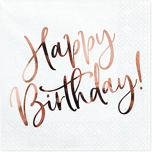 Servietten Happy Bithday Rosé Gold - 20 Teile