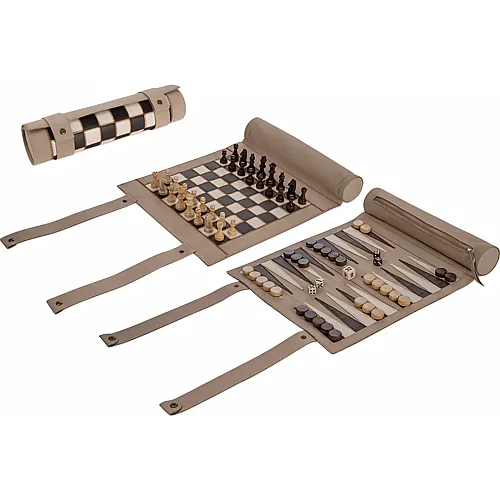 Philos Schach Backgammon Dame Set, Reise, Kunstleder, Feld 28 mm, m