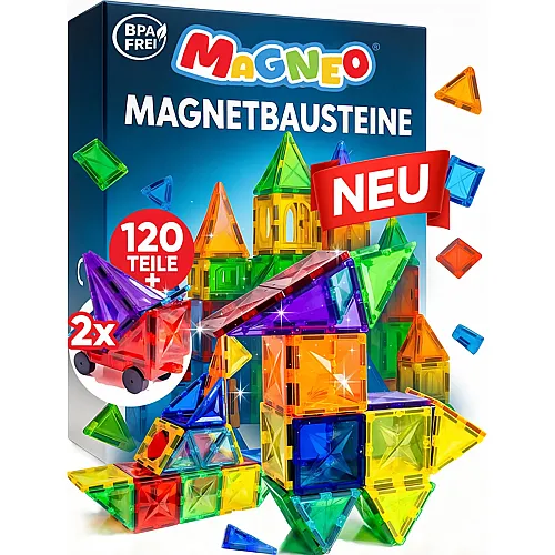 Magnetische Bausteine inkl. 2 Autos - 120 Teile