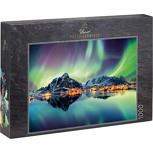 Ulmer Puzzleschmiede Nordlichter am Nachthimmel �ber Fischerd�rfern auf Lofoten, Norwegen - 1000 Teile