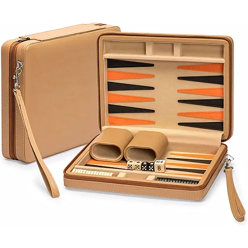 Yellow Mountain Imports Reisespielset Backgammon in Magnetischer Lederoptik, Bozcaada -mit Magnetischen Spielsteinen, 23,5-Zentimeter-Spielbrett Wheat Beige