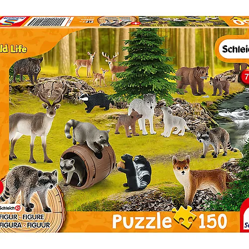 Schmidt Puzzle Wild Life, Bei den Waschb�ren (inkl. Original-Figur) - 150 Teile