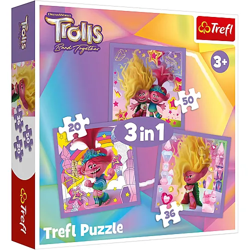 Trefl Puzzle 3in1 Trolls Band Together - 20 Teile