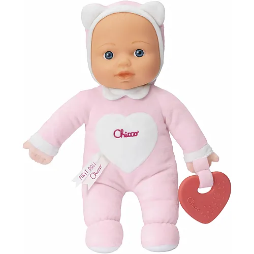 Chicco Meine erste Puppe Spielzeug, Kuschelpuppe mit weichem Beissherz, weich und leicht, Babyspielzeug, maschinenwaschbar, 0