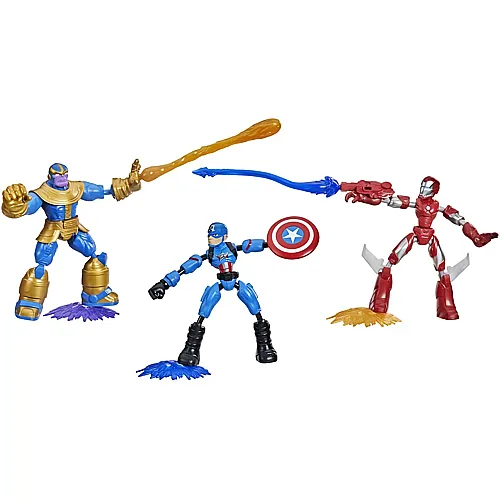 Hasbro Marvel Avengers Bend and Flex, Set mit 3 flexiblen Figuren mit Iron Man, Captain America und Thanos, inkl. 9 Zubeh�rteilen