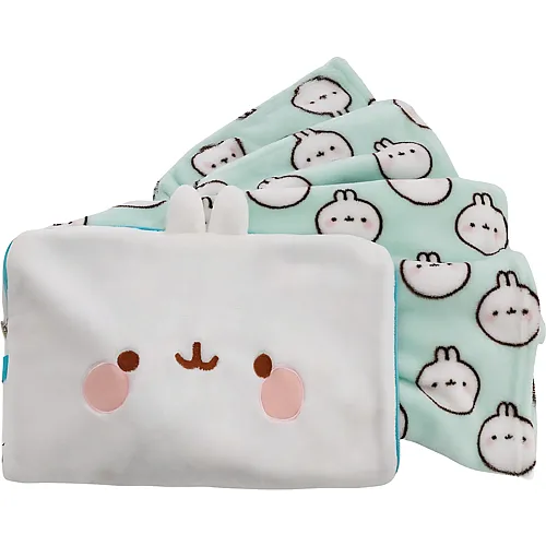 Nici Fleecedecke & Tasche in 1 MOLANG (Decke:100x180cm /Tasche:40x26cm) weiss - Warmes weiches Fleece 2-in-1 flauschig