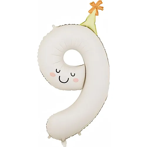PartyDeco Folienballon Zahl 9 Smiley's creme