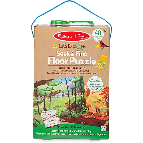 Doppelseitiges Bodenpuzzle Seek & Find mit Lupe - 48 Teile