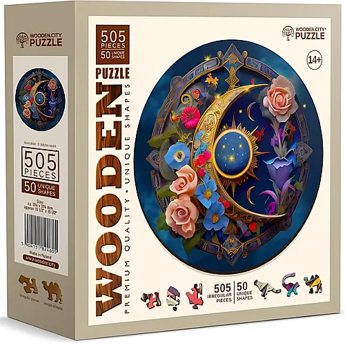 Wooden City Puzzle Holz XL Flower Moon 505 Teile, aussergewhnliche Formen,  39.4 cm, ab 14 Jahren