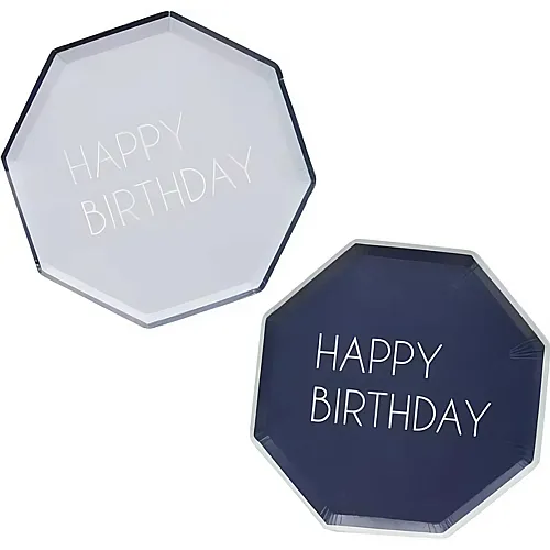 Teller Happy Birthday blau 8Teile