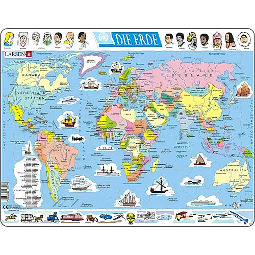 Larsen Puzzle Weltkarte - 107 Teile