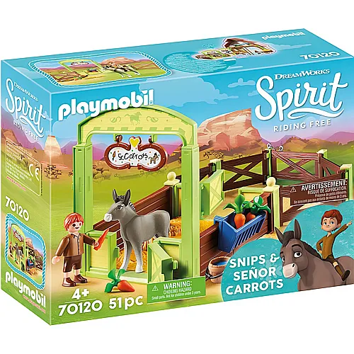 PLAYMOBIL Spirit Pferdebox Snips & Herr Karotte (70120)