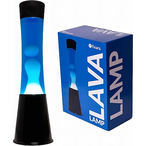 Lavalampe Schwarzer Sockel, blaue Fl�ssigkeit und weisse Lava
