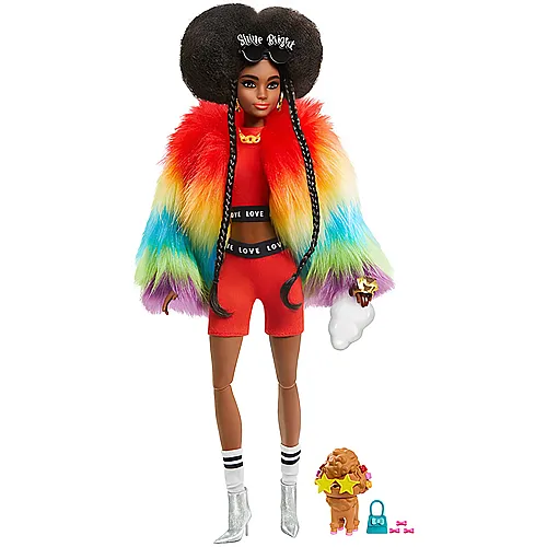 Puppe mit Afro und Regenbogen-Jacke