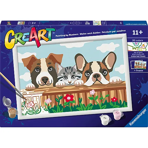 Ravensburger CreArt Malen nach Zahlen Katze mit zwei Hunden