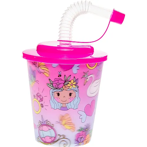 LG-Imports Becher mit Deckel und Strohhalm Princess, 12tlg.