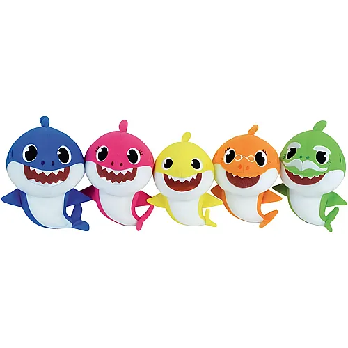 Jemini Baby Shark Set mit 5 Pl�schtieren + 15 cm Baby Shark, Papa, Mama, PAPY und Mamy, Mehrfarbig