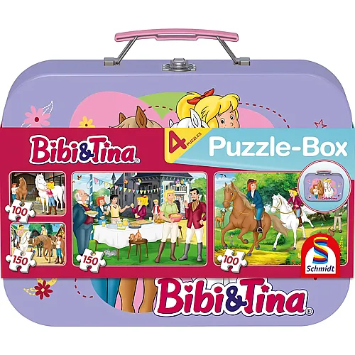 Schmidt Puzzle Bibi & Tina 4in1 Bibi und Tina im Metallkoffer (150Teile)