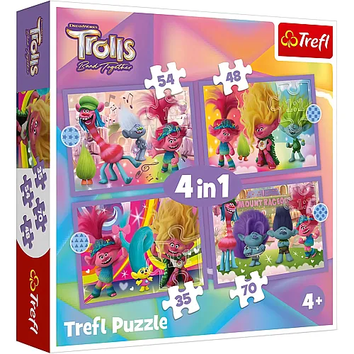 Trefl Puzzle 4in1 Trolls Band Together - 70 Teile