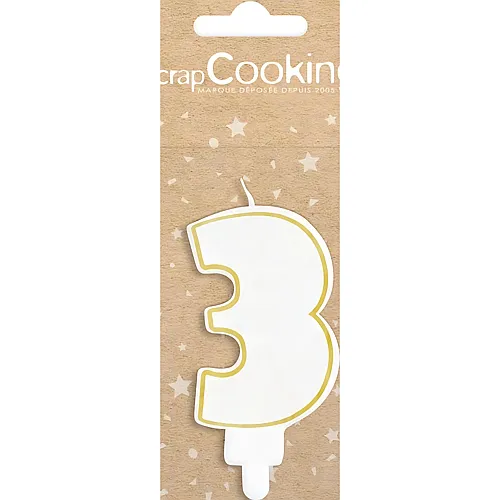 ScrapCooking Kerze Zahl 3 Weiss/Gold