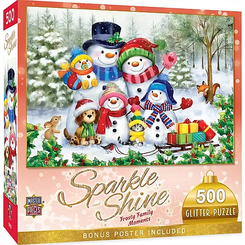 Master Pieces Sparkle Shine Schneemannfamilie - Glitzer Puzzle - 500 Teile