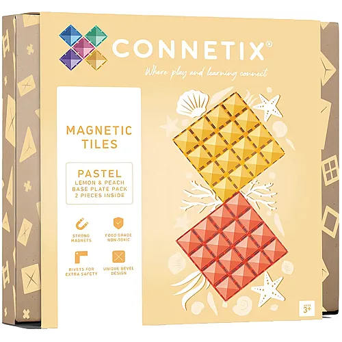 Connetix Magnetische Fliesen Pastell Zitrone und Pfirsich Grundplatten-Pack - 2 Teile