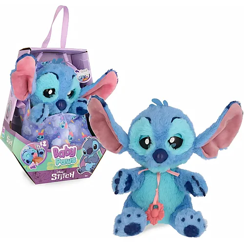 IMC Toys BABY PAWS Stitch, Interaktives Pl�schtier Mit Soundfunktion beim �ffnen und Schlie�en der Augen, inklusive Einer Tragedecke, Geschenk Spielzeug f�r Kinder ab 18 Monaten