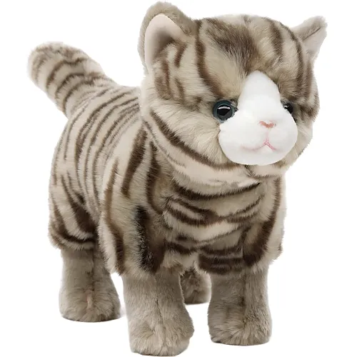 Katze stehend grau-getigert 35cm