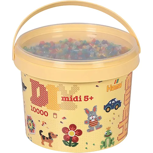 Hama Midi B�gelperlen im Eimer Transparent Farbmix - 10000 Teile