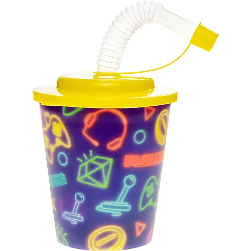 LG-Imports Becher mit Deckel und Strohhalm Gamer, 12 St�ck.