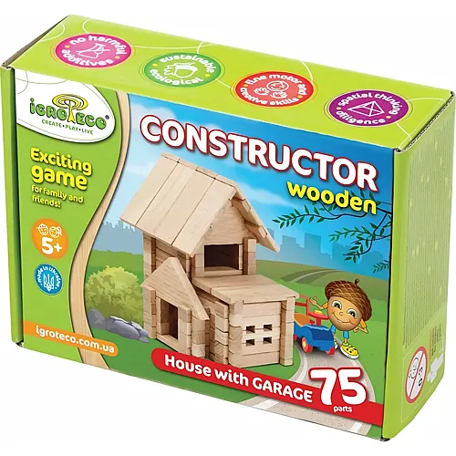 Creatif Wood Coffret Construction Bois Maison Avec Garage 75pcs
