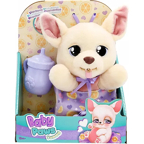 IMC Toys BABY PAWS Yummy Chihuahua, Interaktiver Pl�schwelpe zum Herumtragen, dessen Bauch beim F�ttern w�chst und mit Schnuller im Mund Wieder klein Wird - Geschenk und Spielzeug f�r Kinder ab 18 Monaten