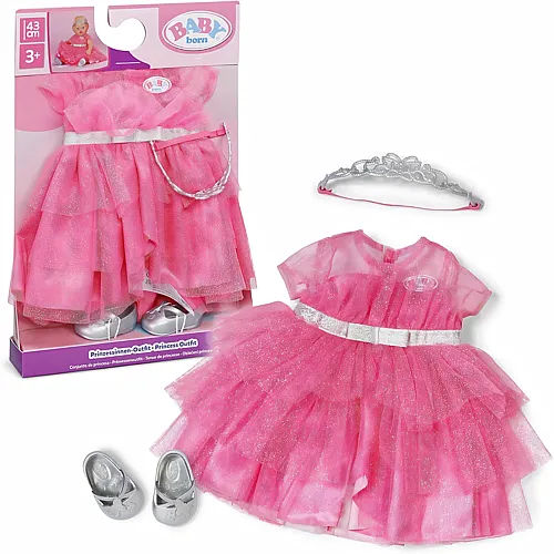 Prinzessinnen-Outfit mit rosa Kleid 43cm