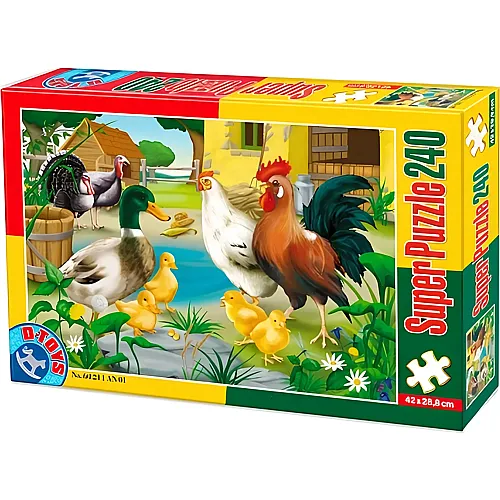 DToys Puzzle Tiere vom Bauernhof: Huhn, Hahn, Ente und K�cken - 240 Teile