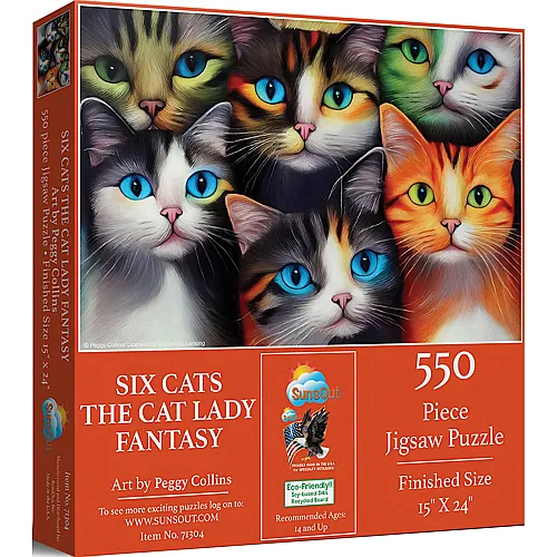 SunsOut Puzzle Peggy Collins Sechs Katzen - Der Katzendamen-Traum - 550 Teile
