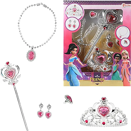 Toi-Toys Princess Schmuckset Tiara Ohrringe, Halskette, Zauberstab,