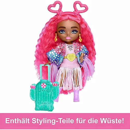 Barbie Extra Fly Mini Puppe mit W�stenoutfit, glitzerndem Cape und Kaktus-Koffer