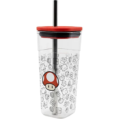Stor Super Mario Toad Trinkbecher mit Edelstahl Strohhalm 540ml