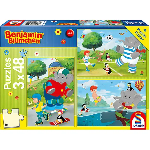 Schmidt Puzzle Benjamin Blmchen, Sport und Spiel mit Tr! (3x48)