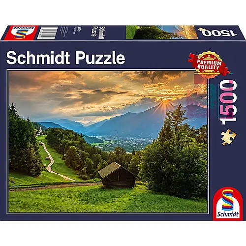 Schmidt Puzzle Sonnenuntergang ber dem Bergdorf Wamberg (1500Teile)