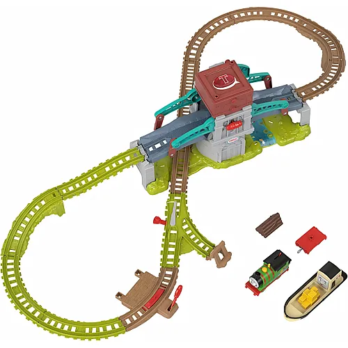 Fisher-Price Thomas & Friends - Bulstrode und Lenkbr�cke, Playset 2,4 Meter Strecke mit Percy-Lokomotive, Mobile Br�cke mit Taste zur Aktivierung der Ger�usche, Spielzeug f�r Kinder, 3+ Jahre, HYR82